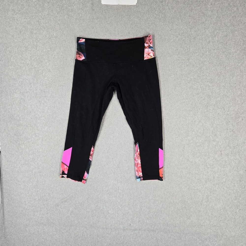 Lululemon Athletica Women Activewear Pants 6 Black Embody Crop Floral Yoga